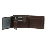 Pierre Cardin Rustic Leather Tri-Fold Wallet - Brown