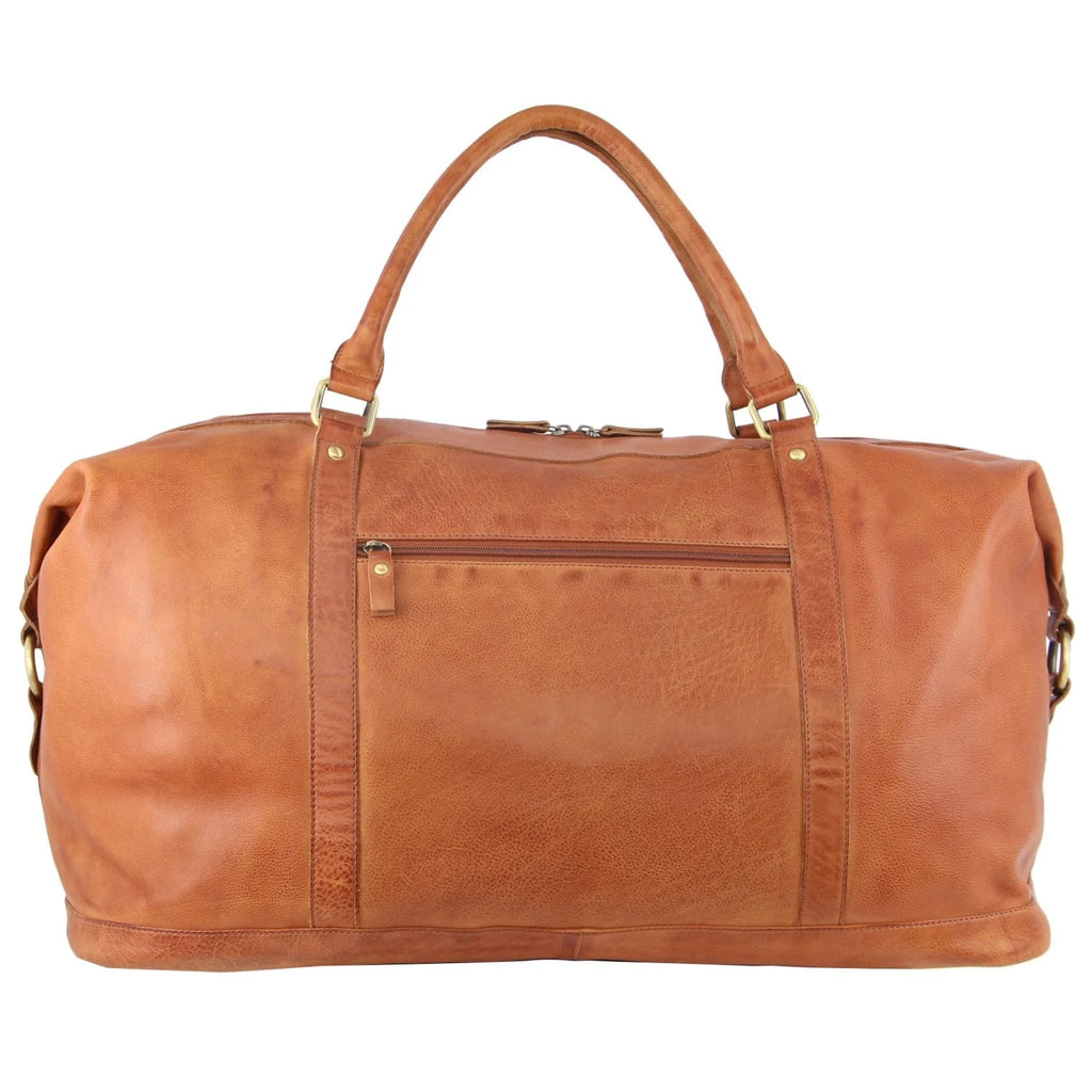 Pierre Cardin Rustic Leather Overnight Bag in Cognac Tom Bridget Boutique