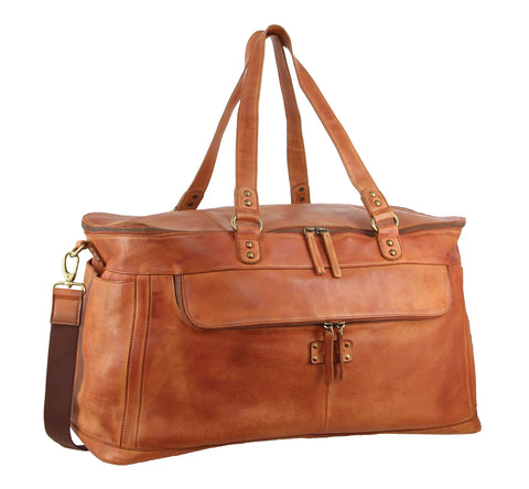 Pierre Cardin Burnished Leather Overnight Bag - Cognac