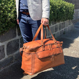 Pierre Cardin Burnished Leather Overnight Bag - Cognac