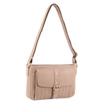 PIERRE CARDIN MEDIUM CROSS BODY BAG WITH WOVEN FRONT POCKET - DUSTY PINK