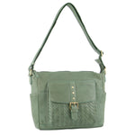 Pierre Cardin Leather Cross Body Bag with Woven Front Pocket - Green