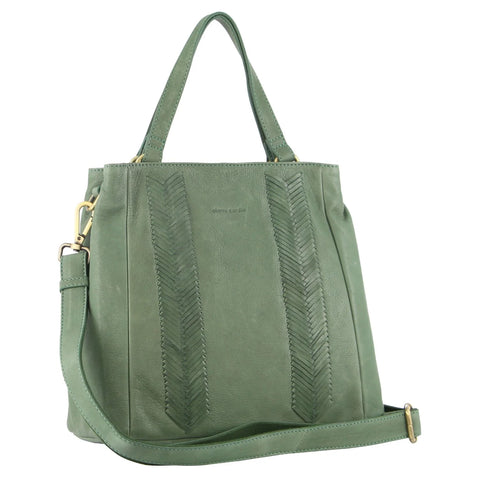 HERRINGBONE EMBOSSED LEATHER TOTE - GREEN