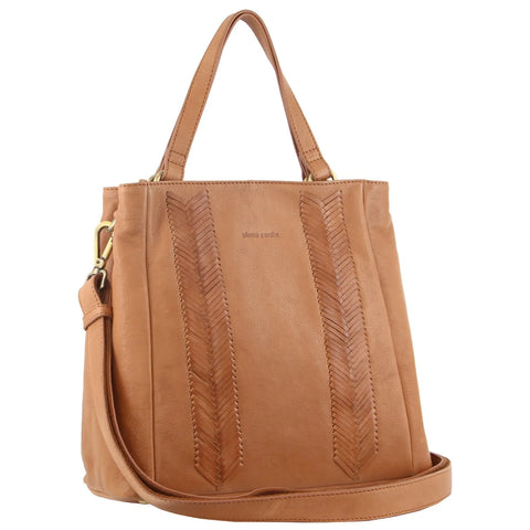 Pierre Cardin Herringbone Embossed Leather Tote - Tan