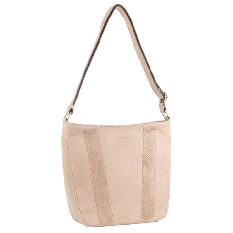 HERRINGBONE EMBOSSED LEATHER CROSS BODY BAG - BLUSH