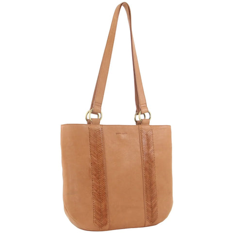 Pierre Cardin Herringbone Embossed Leather Shoulder Bag - Tan