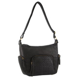 Pierre Cardin Woven Embossed Leather Handbag - Black