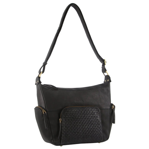 Pierre Cardin Woven Embossed Leather Handbag - Black