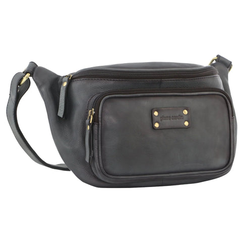 Pierre Cardin Burnished Leather Sling Bag - Black