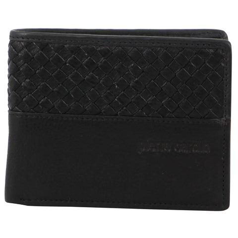 PIERRE CARDIN WOVEN EMBOSSED MEN'S TRI-FOLD WALLET - BLACK