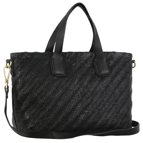 Pierre Cardin Woven Embossed Leather Tote - Black
