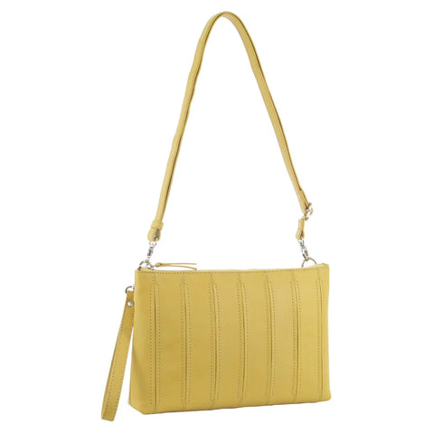 Pierre Cardin Ladies Leather Stitch Design Cross Body Bag - Yellow