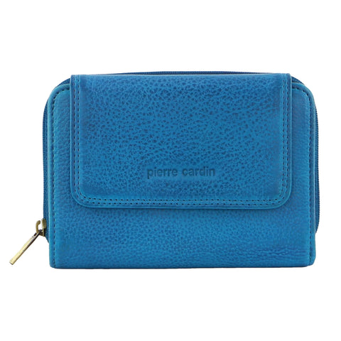 Compact Women's Bi-Fold Leather Wallet - Aqua