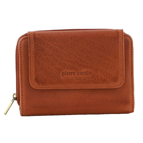 Compact Women's Bi-Fold Leather Wallet - Cognac
