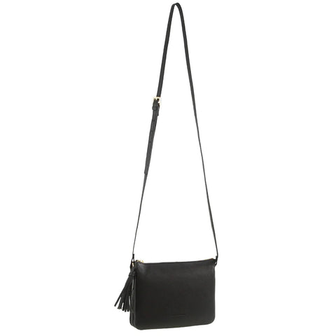 Pierre Cardin Leather Tassel Crossbody Bag  - Black