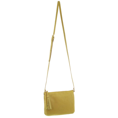 Pierre Cardin Leather Tassel Crossbody Bag - Yellow