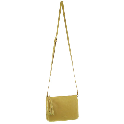 Pierre Cardin Leather Tassel Crossbody Bag - Yellow