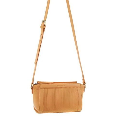 Pierre Cardin Leather Pleated Design Crossbody Bag - Apricot