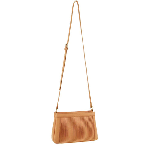 Pierre Cardin Leather Pleated Crossbody Bag - Apricot