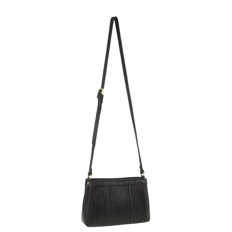 Pierre Cardin Leather Pleated Crossbody Bag - Black