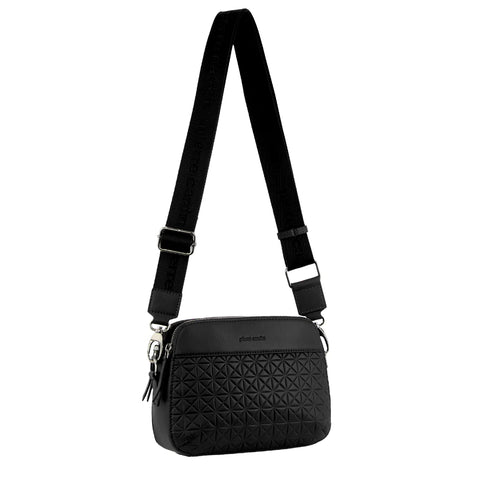 Pierre Cardin Webbing Strap Leather Crossbody Bag - Black