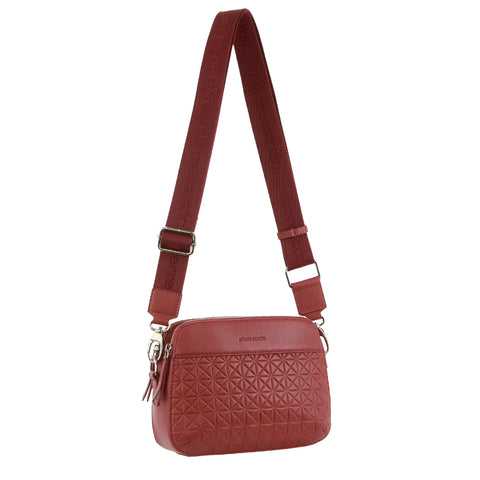 Pierre Cardin Webbing Strap Leather Crossbody Bag - Marsala