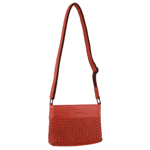 Pierre Cardin Leather Woven Embelished Cross Body Bag - Orange