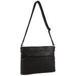 Pierre Cardin Leather Embossed Woven Crossbody Bag - Black