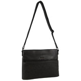 Pierre Cardin Leather Embossed Woven Crossbody Bag - Black