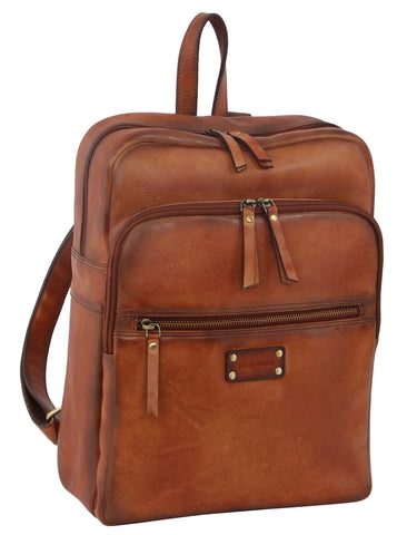 Pierre Cardin Burnished Leather Laptop Backpack - Cognac