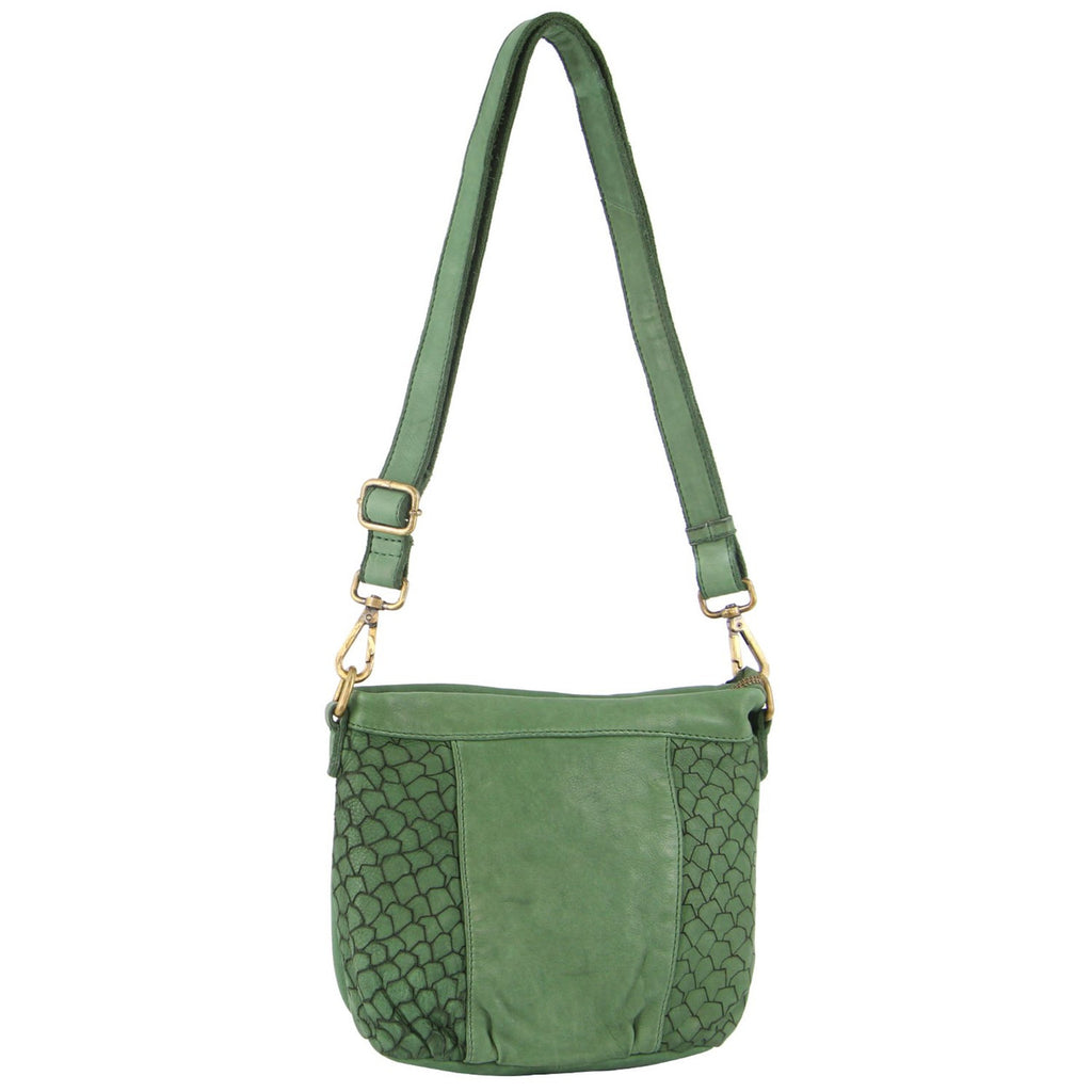 PIERRE CARDIN SOFT SCALE EMBOSSED LEATHER SLOUCH CROSS BODY BAG - GREE ...