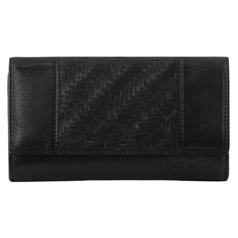 PIERRE CARDIN LEATHER WALLET WITH WOVEN PANEL - BLACK
