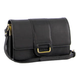 Pierre Cardin Leather Flapover Crossbody Bag/Clutch - Black