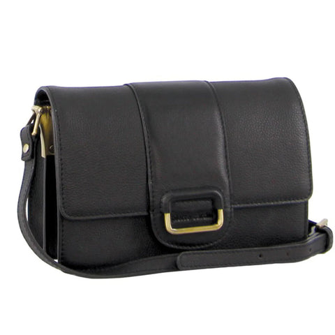 Pierre Cardin Leather Flapover Crossbody Bag/Clutch - Black