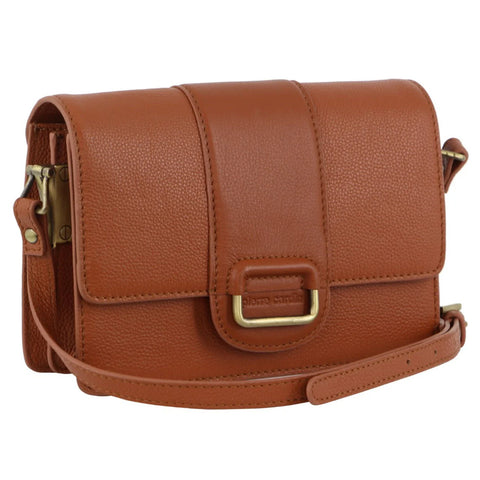 Pierre Cardin Leather Flapover Crossbody Bag/Clutch - Cognac