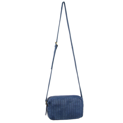 Ladies Leather Double Zip Cross Body Bag - Blue