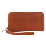 Women's Leather Zip Around Wallet with Wrist Strap - Cognac