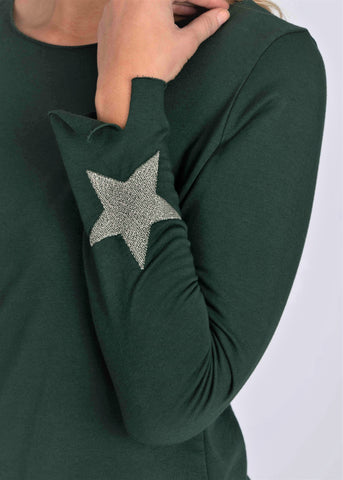 Suzy D Pia Jersey Top with Star Detail - Bottle Green