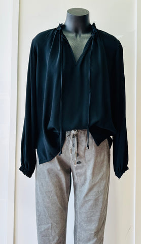 Suzy D Kyrie Blouse with Rouched Trim - Black