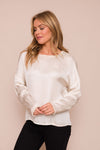 Suzy D Regina Satin Top with Frayed Edging - Cream