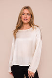 Suzy D Regina Satin Top with Frayed Edging - Cream