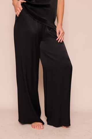 Suzy D Renee Satin Palazzo Pants - Black