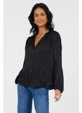 Suzy D Rose Blouse with Ruffle Collar - Black