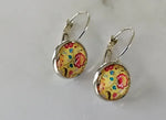 Glass Domed Earrings - Yellow Floral Dangle