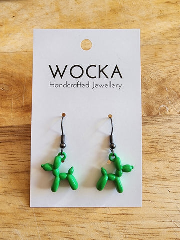 Green Balloon Dog Earrings