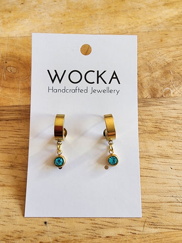 Aqua Gem Gold Cuff Earrings