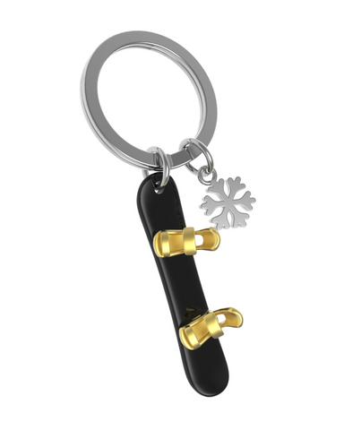 Snowboard Keychain with Snowflake Charm
