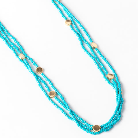 Stilen Kristen Triple Chain Beaded Necklace - Blue