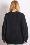 Sabena High Neck Jumper with Detailed Knit - Navy