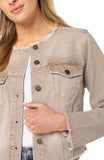 Collarless Denim Jacket - Vintage Khaki